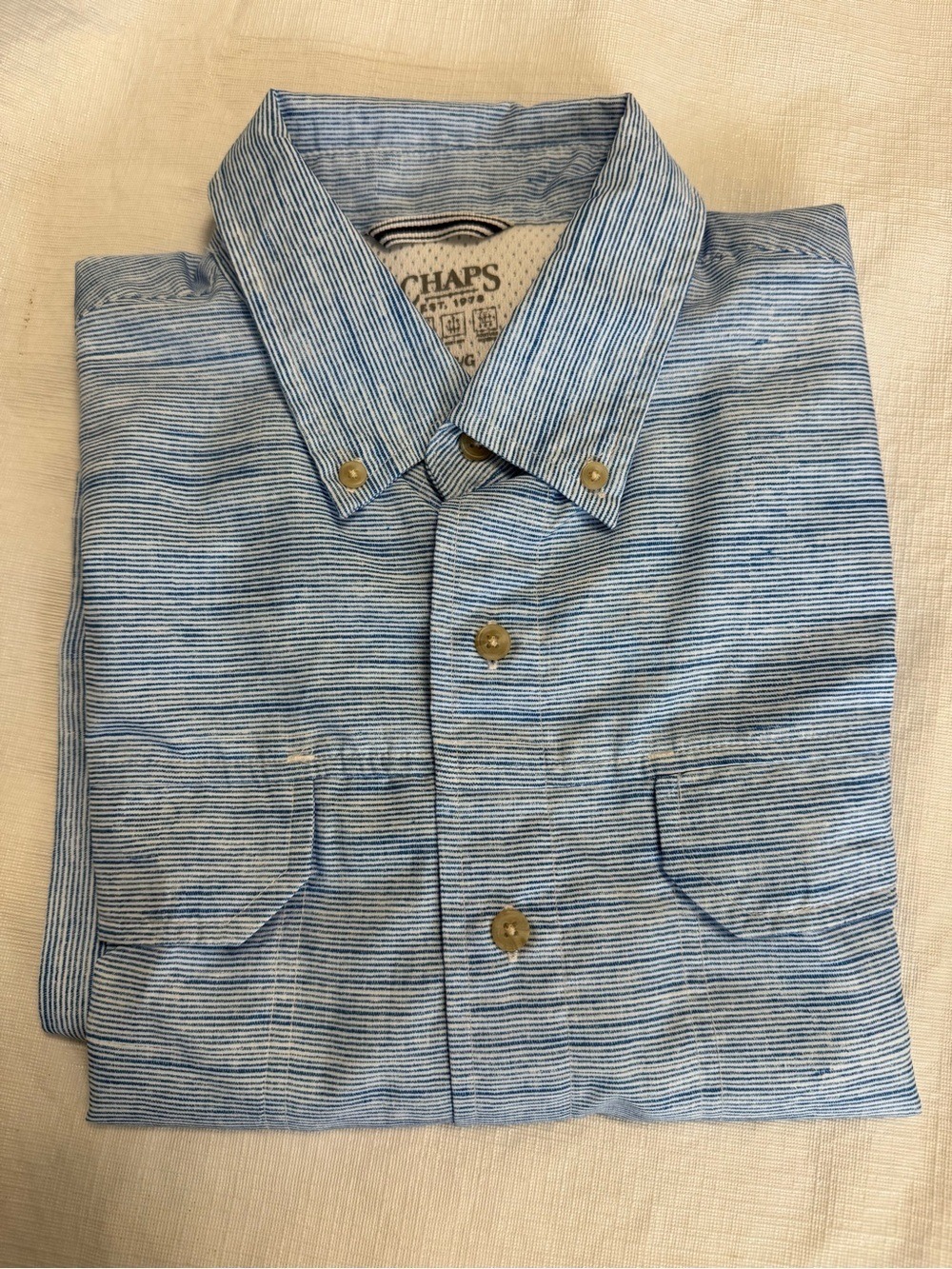 Chaps Light Blue Casual Button Down Shirt Short Sleeve Large